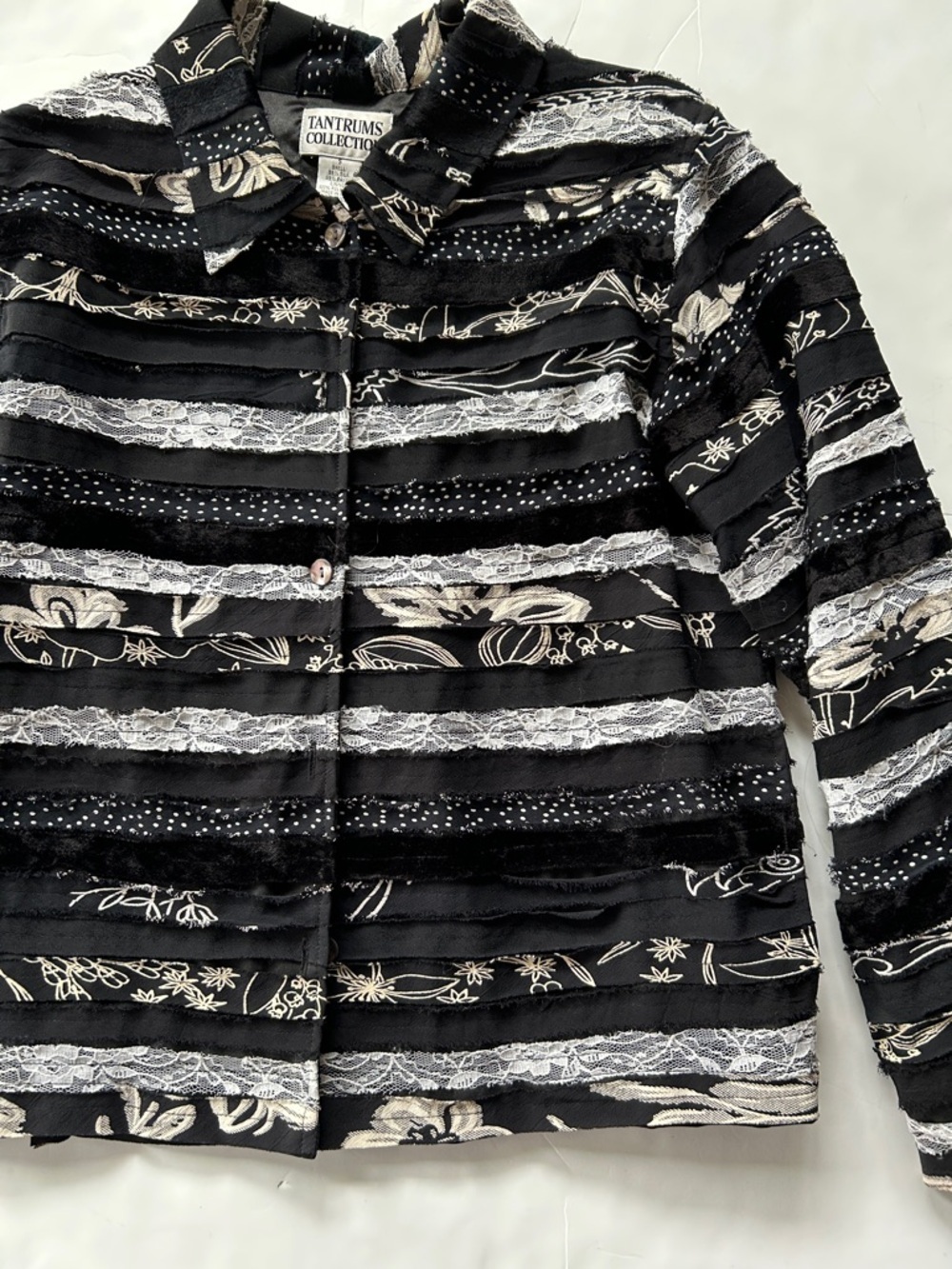Vintage Black Jacket with Velvet & Lace Stripes size S